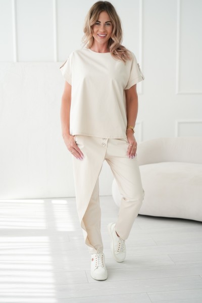 Set mit Bundfaltenhose - Beige