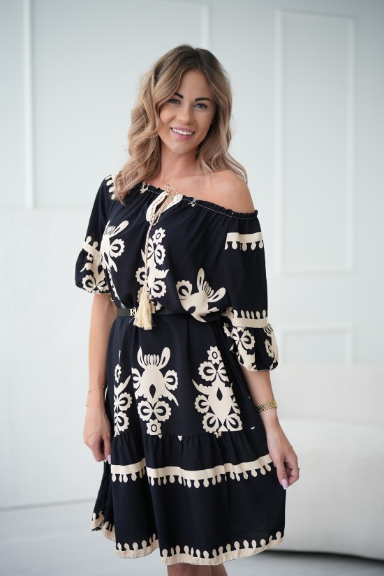 Kleid mit Ethno-Print – Schwarz