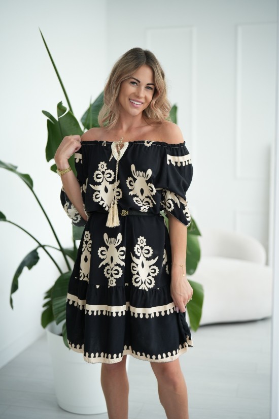 Kleid mit Ethno-Print – Schwarz