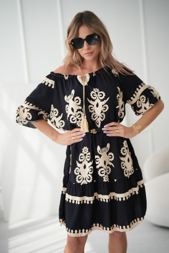 Kleid mit Ethno-Print – Schwarz