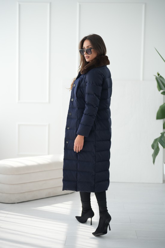 Wollmantel mit Gänsedaunen - navy blau