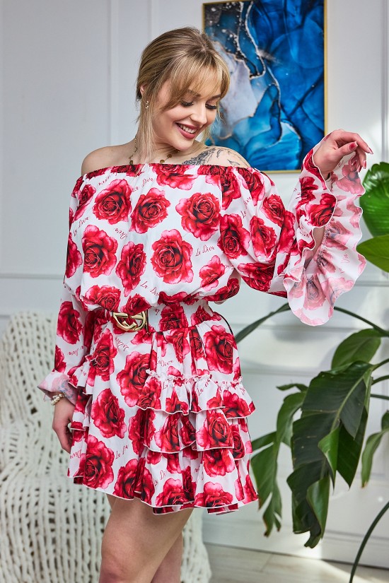 Kleid mit Gürtel in Rosen