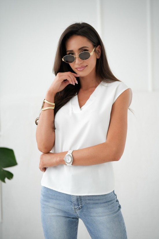 Basic-Bluse mit V-Ausschnitt – weiß